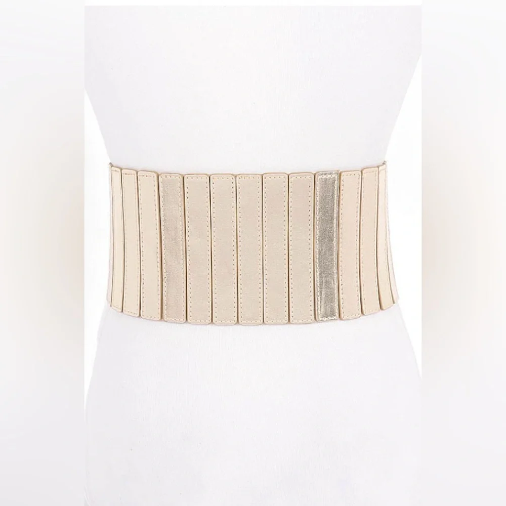 Metallic Vegan Leather Zip Up Corset Statement Belt (Gold, Silver, Black)